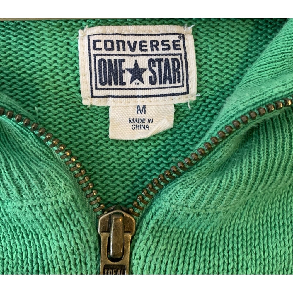 Converse Full Zip Cardigan Sweater Womens M Green 100% Cotton Collar - Picture 10 of 10